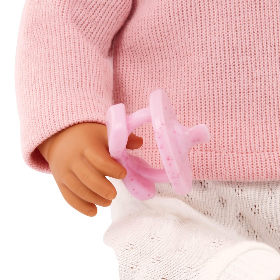 Lalka niemowlę z włosami i smoczkiem, w dwuczęściowym ubranku - szatynka / LullaBaby