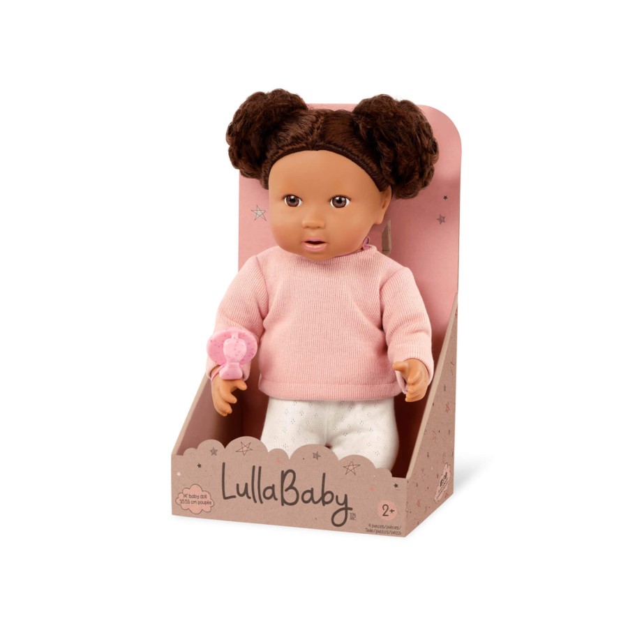 Lalka niemowlę z włosami i smoczkiem, w dwuczęściowym ubranku - szatynka / LullaBaby