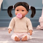 Lalka niemowlę z włosami i smoczkiem, w dwuczęściowym ubranku - brunetka / LullaBaby