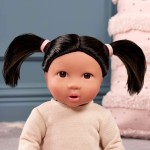 Lalka niemowlę z włosami i smoczkiem, w dwuczęściowym ubranku - brunetka / LullaBaby