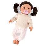 Lalka niemowlę z włosami i smoczkiem, w dwuczęściowym ubranku - brunetka / LullaBaby