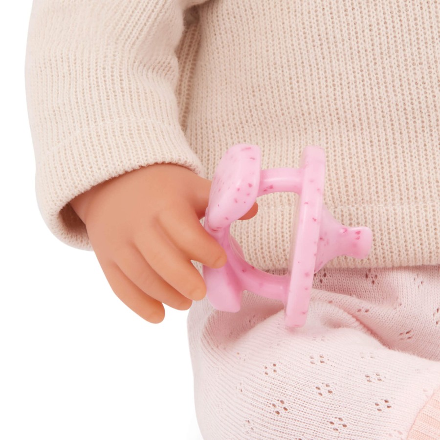 Lalka niemowlę z włosami i smoczkiem, w dwuczęściowym ubranku - brunetka / LullaBaby