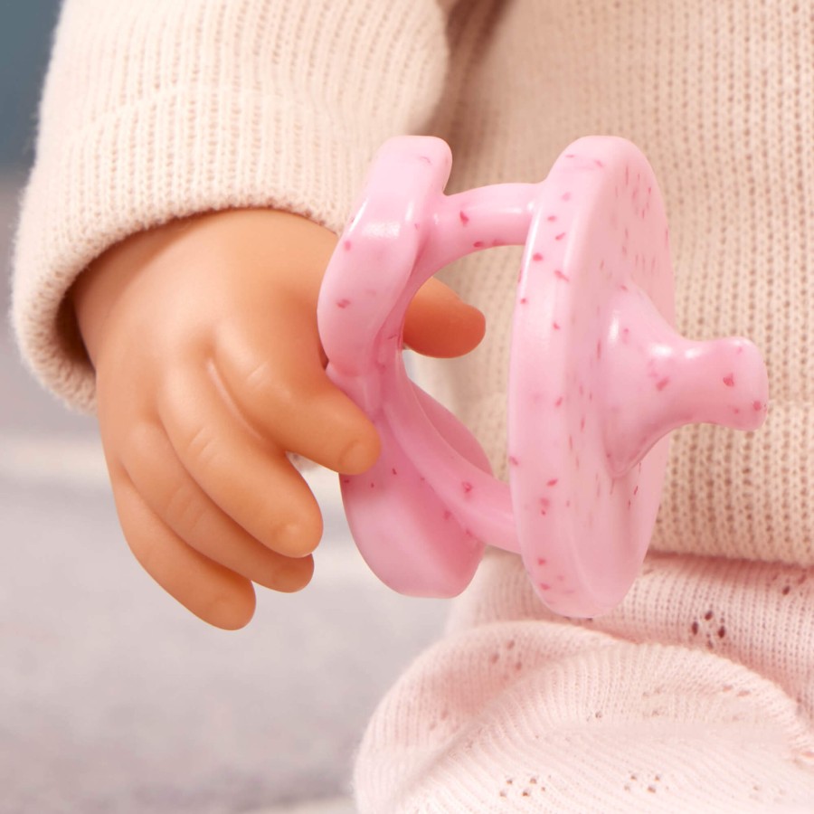 Lalka niemowlę z włosami i smoczkiem, w dwuczęściowym ubranku - brunetka / LullaBaby