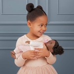 Lalka niemowlę z włosami i smoczkiem, w dwuczęściowym ubranku - ciemnoskóra brunetka / LullaBaby