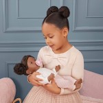 Lalka niemowlę z włosami i smoczkiem, w dwuczęściowym ubranku - ciemnoskóra brunetka / LullaBaby