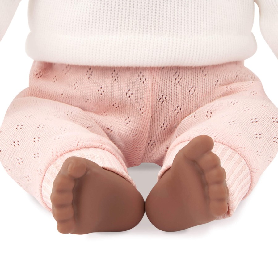 Lalka niemowlę z włosami i smoczkiem, w dwuczęściowym ubranku - ciemnoskóra brunetka / LullaBaby