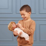 Lalka niemowlę chłopiec z włosami i smoczkiem, w dwuczęściowym ubranku - blondyn / LullaBaby