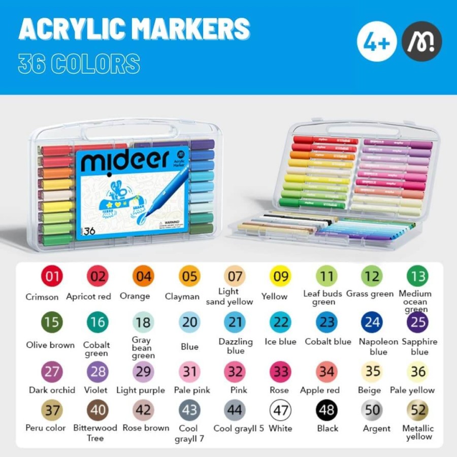 Markery akrylowe z pędzelkową końcówką w walizce (36 kolorów) / Mideer