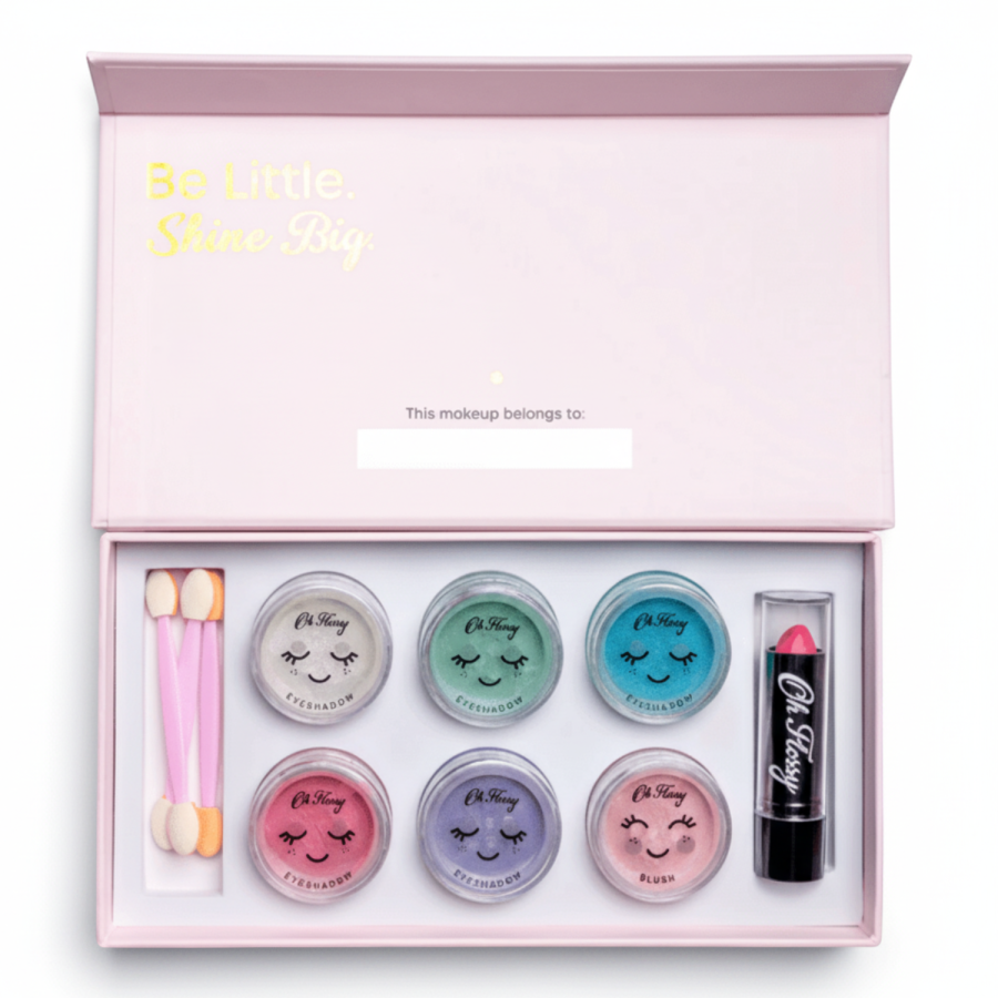 Naturalny zestaw do makijażu DELUXE, cienie, róż, szminka i akcesoria / Oh Flossy