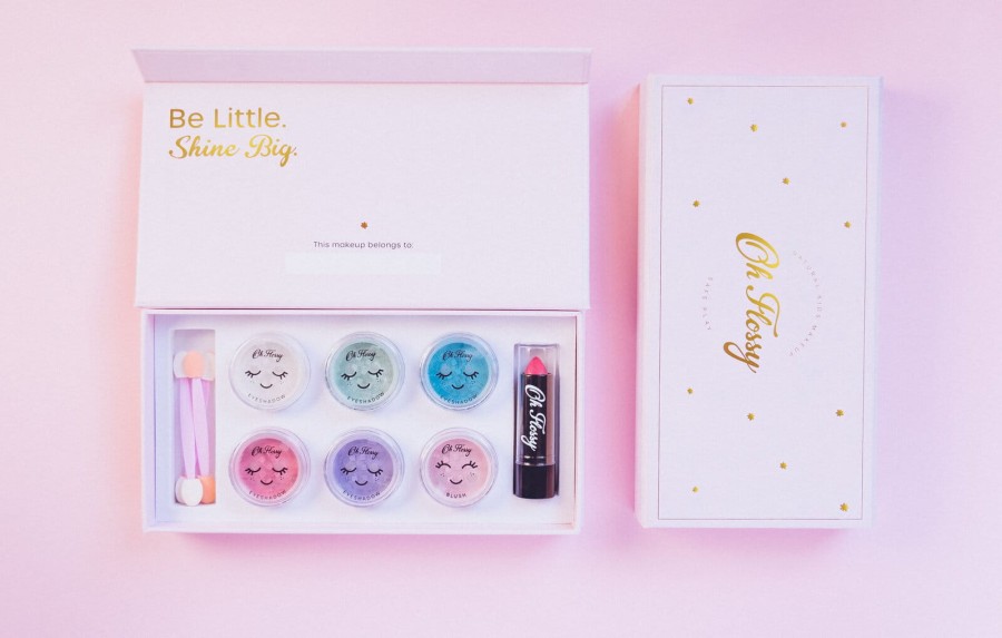 Naturalny zestaw do makijażu DELUXE, cienie, róż, szminka i akcesoria / Oh Flossy