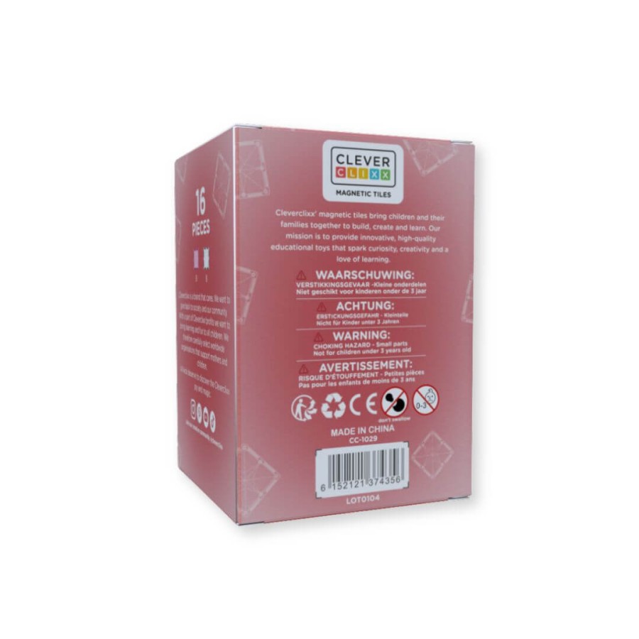 Klocki magnetyczne Glitter Tiles Pack Transparent & Pink - 16 el. / Cleverclixx