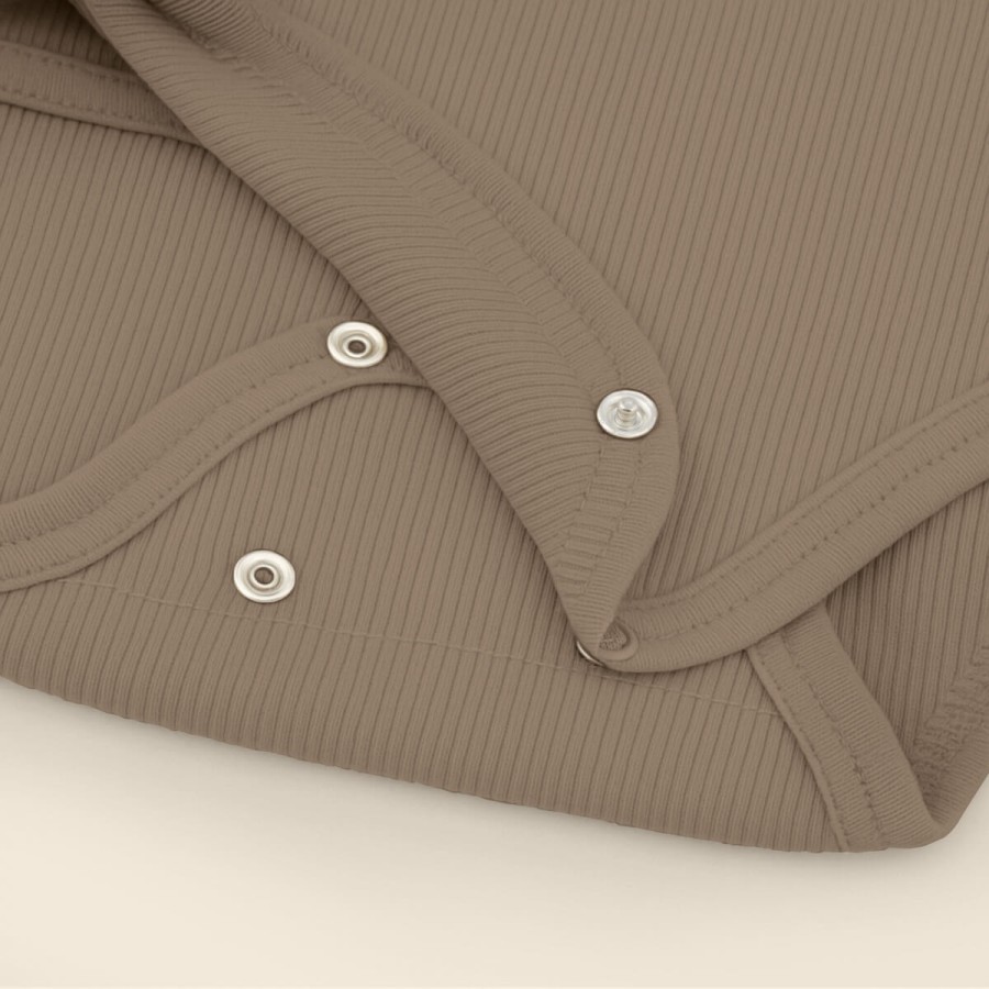 Body kopertowe z prążkowanej dzianiny z długim rękawem - Taupe / Babysteps