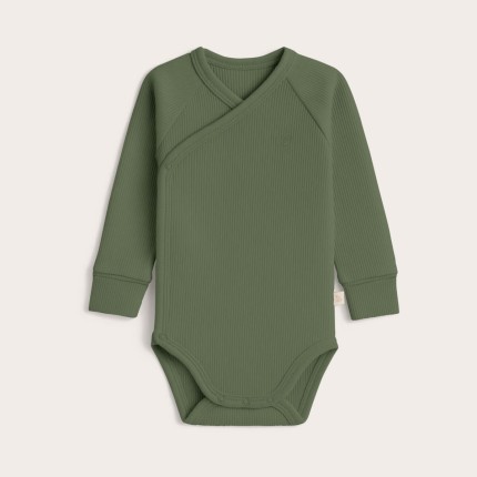 Body kopertowe z prążkowanej dzianiny z długim rękawem - Green Olive / Babysteps