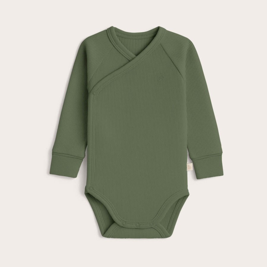 Body kopertowe z prążkowanej dzianiny z długim rękawem - Green Olive / Babysteps