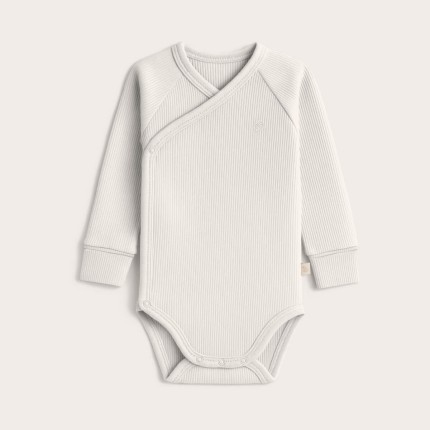 Body kopertowe z prążkowanej dzianiny z długim rękawem - Cream / Babysteps