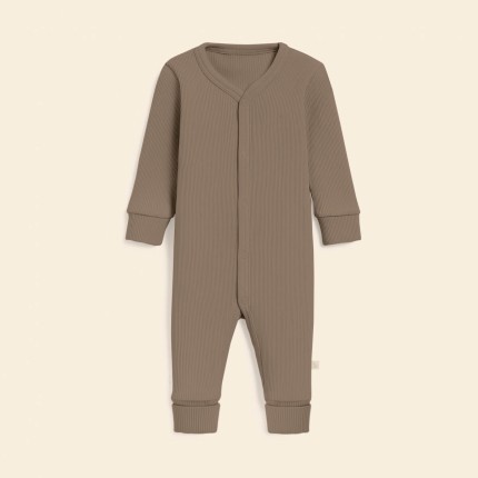 Rampers niemowlęcy z prążkowanej dzianiny z regulacją - Taupe / Babysteps