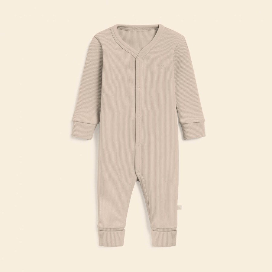 Rampers niemowlęcy z prążkowanej dzianiny z regulacją - Light Beige / Babysteps