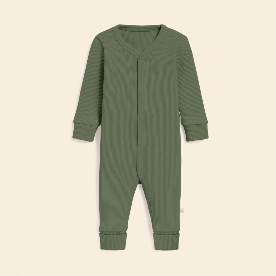 Rampers niemowlęcy z prążkowanej dzianiny z regulacją - Green Olive / Babysteps