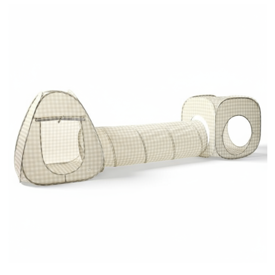 Zestaw namiotów dla dzieci z tunelem 3w1 Gingham Beige / 3 Sprouts