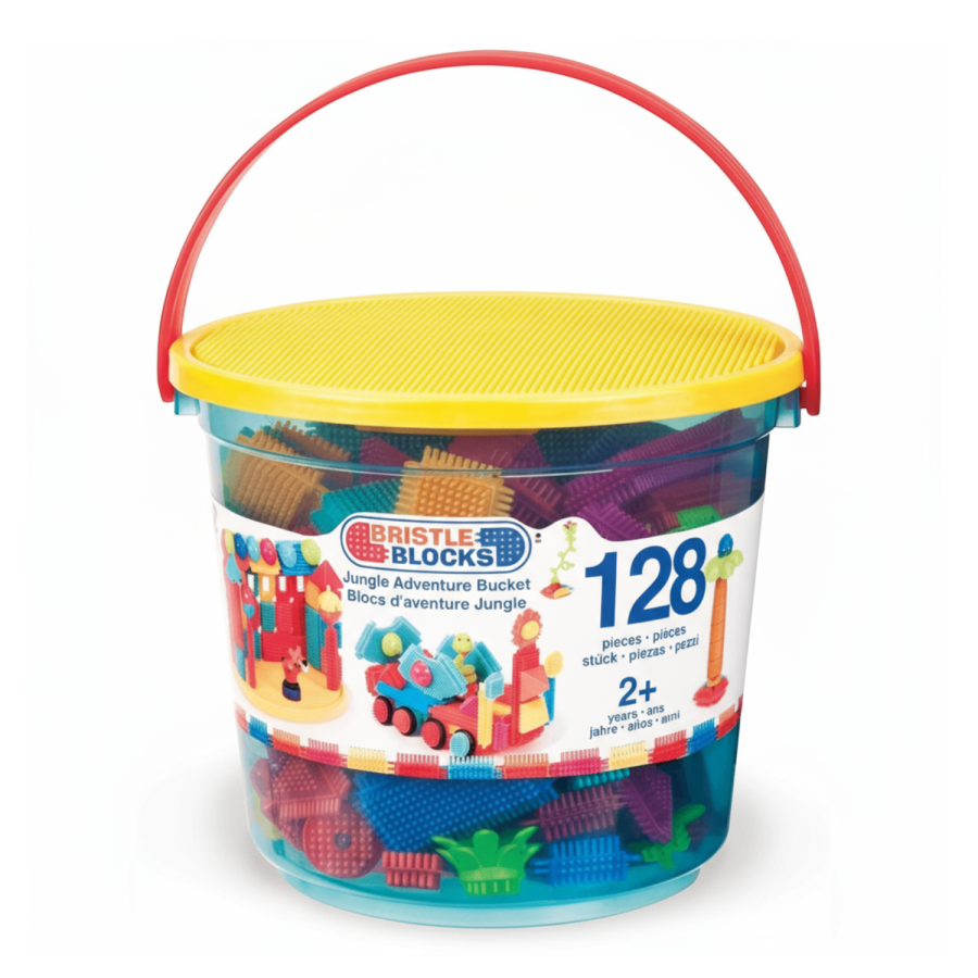 Jungle Adventure Bucket - klocki jeżyki w wiadrze - zestaw DŻUNGLA, 128 elementów / B.Toys