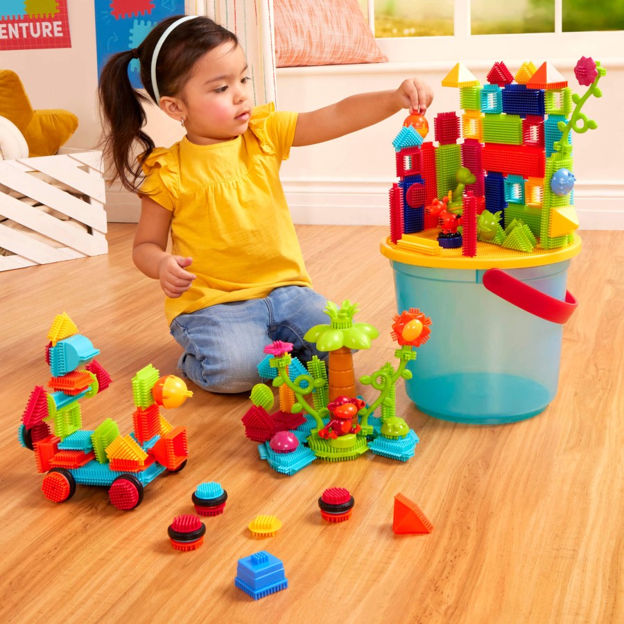 Jungle Adventure Bucket - klocki jeżyki w wiadrze - zestaw DŻUNGLA, 128 elementów / B.Toys