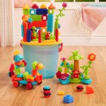 Jungle Adventure Bucket - klocki jeżyki w wiadrze - zestaw DŻUNGLA, 128 elementów / B.Toys