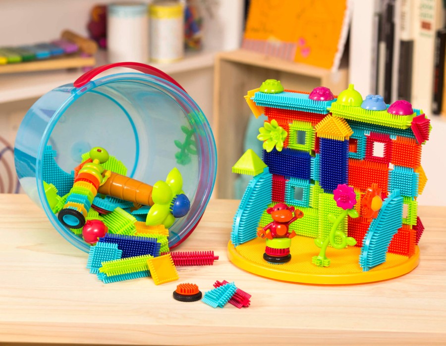 Jungle Adventure Bucket - klocki jeżyki w wiadrze - zestaw DŻUNGLA, 128 elementów / B.Toys