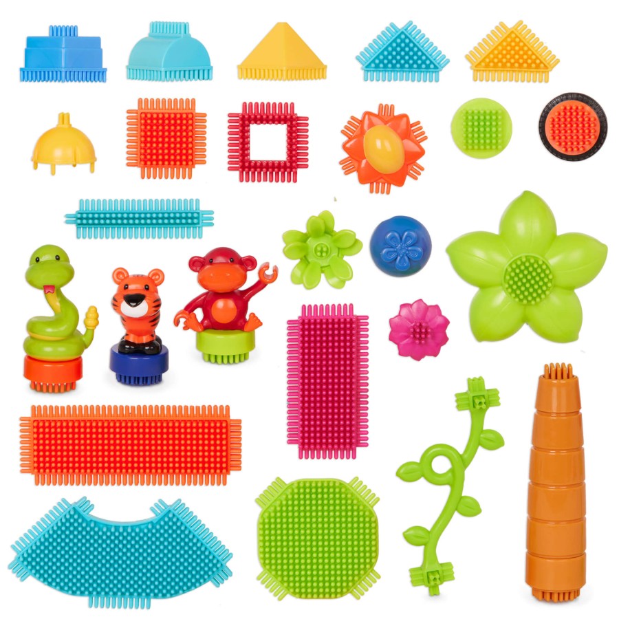 Jungle Adventure Bucket - klocki jeżyki w wiadrze - zestaw DŻUNGLA, 128 elementów / B.Toys