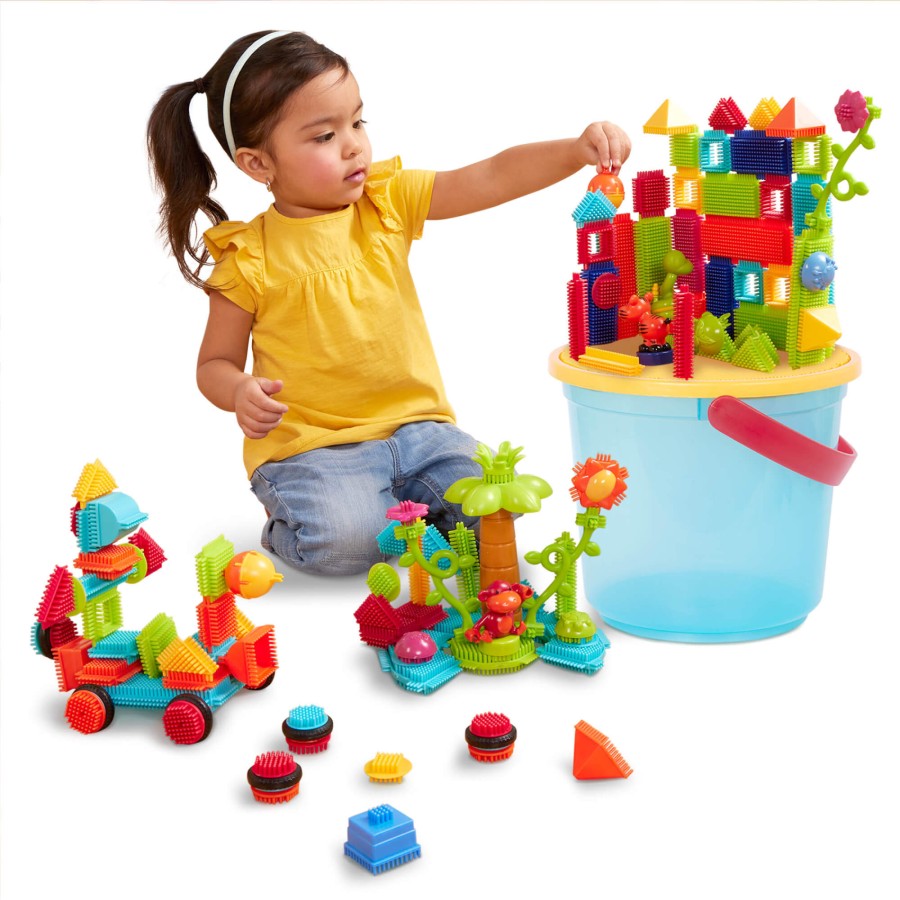 Jungle Adventure Bucket - klocki jeżyki w wiadrze - zestaw DŻUNGLA, 128 elementów / B.Toys