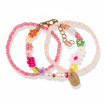 Bransoletki kwiatki z koralików różowe Loiz 3 szt. / Souza!