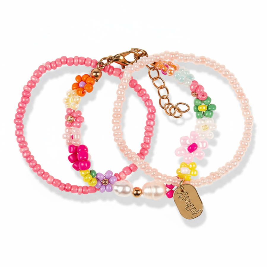 Bransoletki kwiatki z koralików różowe Loiz 3 szt. / Souza!