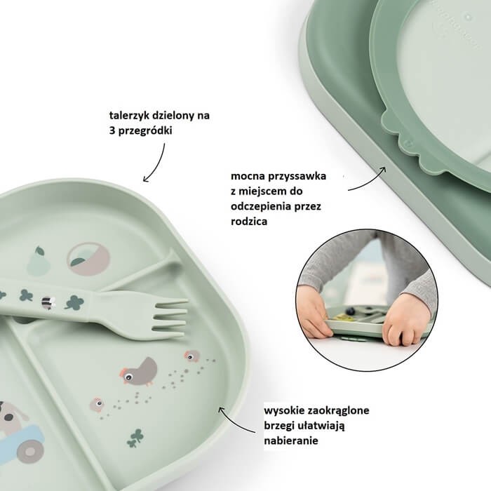 Zestaw obiadowy z przyssawką Foodie Tiny Farm Green / Done by Deer
