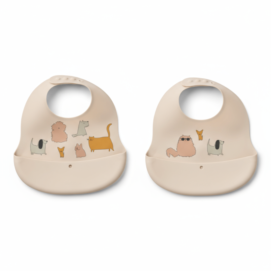 Zestaw 2 śliniaków z nadrukiem Ember - cats and dogs, sandy / Liewood