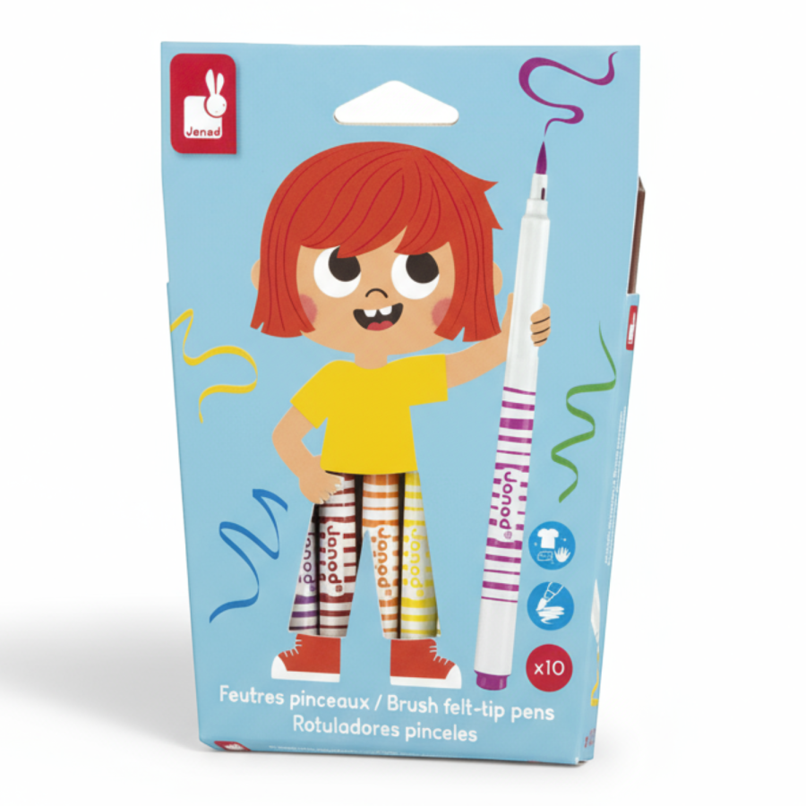 Flamastry pędzelkowe 10 kolorów 3+ / Janod