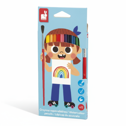 Kredki akwarelowe z pędzelkiem 12 kolorów 3+ / Janod
