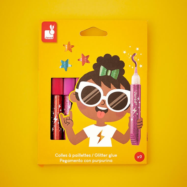 Klej z brokatem w tubkach 9 kolorów 3+ / Janod