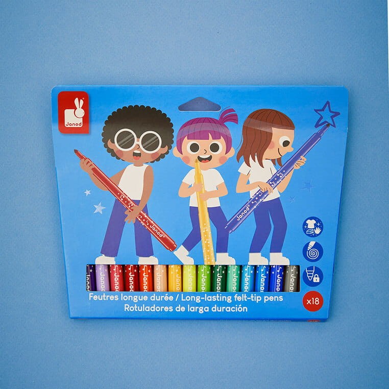 Flamastry pisaki z filcową końcówką 18 kolorów 3+ / Janod