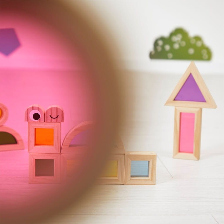 Klocki drewniane przeźroczyste kolorowe sensoryczne 12 m+ / Janod