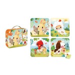 Puzzle progresywne w walizce Zwierzątka na farmie 4 układanki – 6, 9, 12 i 16 elementów / Janod