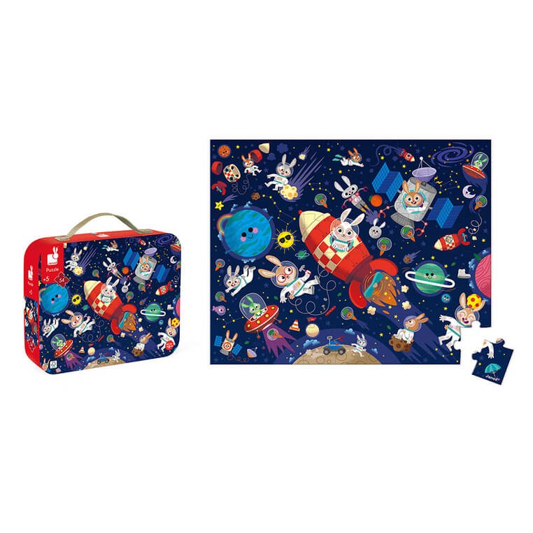 Puzzle w walizce Rakieta kosmiczna 54 elementy / Janod