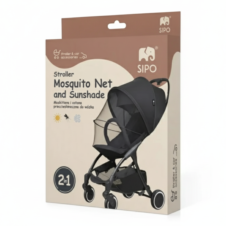 Moskitiera i osłona przeciwsłoneczna 2w1 do wózka, gondoli, nosidła / SIPO