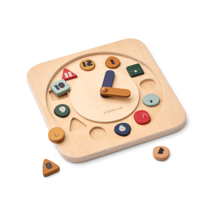 Drewniana tablica edukacyjna zegar Karamo - characters, sandy / Liewood