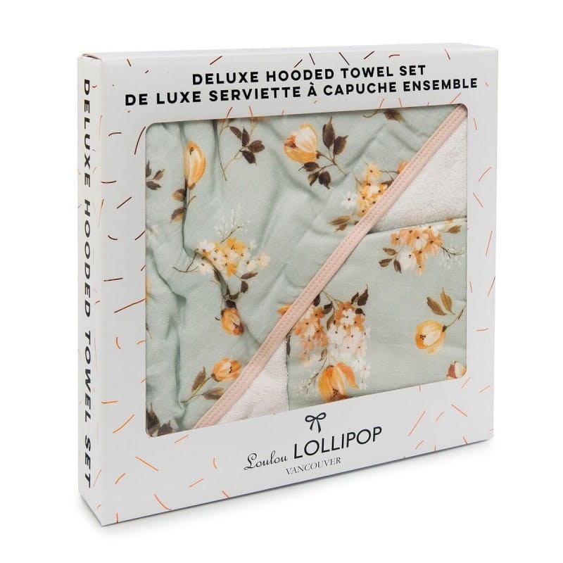 Muślinowy ręcznik kąpielowy z myjką - Wild rose / LouLou Lollipop