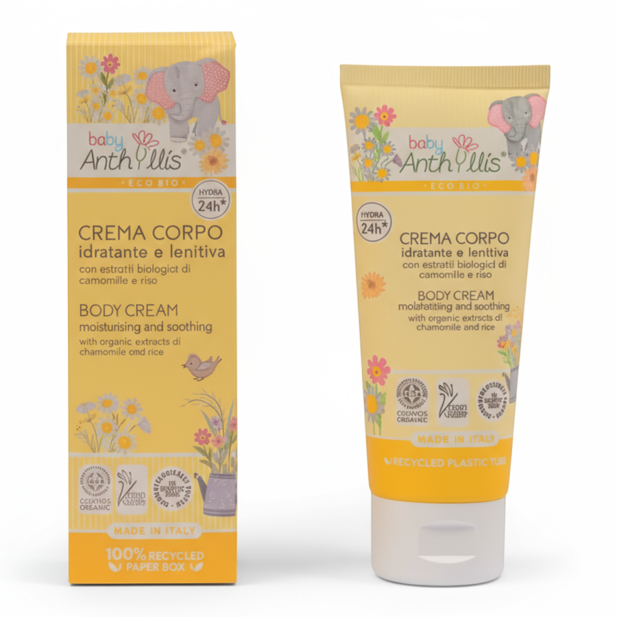 Nawilżająco-łagodzący krem do ciała dla dzieci, z ekologicznym rumiankiem i ryżem, 100 ml / Baby Anthyllis