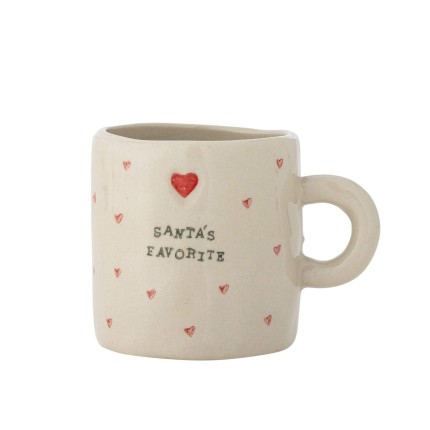 Dziecięcy kubek z kamionki Christy - Nature, red heart / Bloomingville Mini