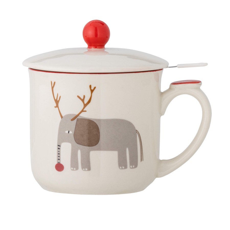 Dziecięcy kubek z kamionki Valentin z pokrywką i zaparzaczem - Red / Bloomingville Mini