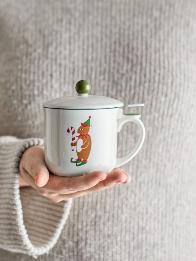 Dziecięcy kubek z kamionki Valentin z pokrywką i zaparzaczem - Red / Bloomingville Mini