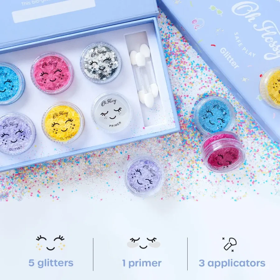 Brokatowy zestaw do malowania twarzy Disco Fever, bio brokat, roślinna formuła / Oh Flossy