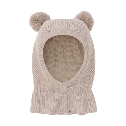 Kominiarka z pomponami 100% wełny merino - Camel Melange / HUTTEliHUT