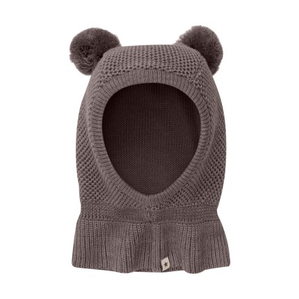 Kominiarka z pomponami 100% wełny merino - Brown Melange / HUTTEliHUT